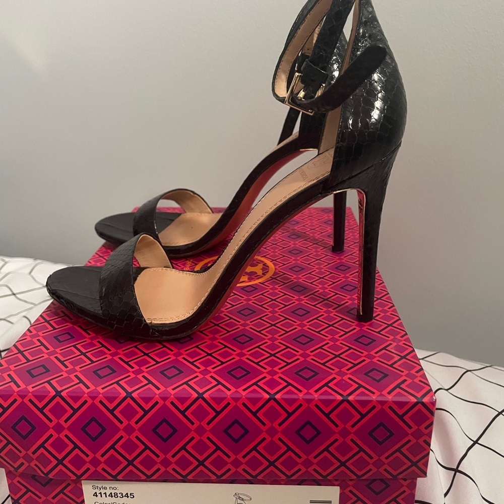 Tory Burch Black Snakeskin Heels